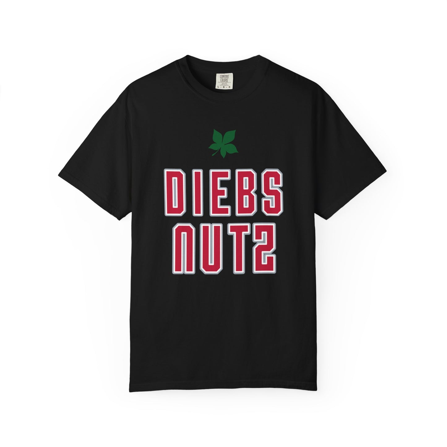 Diebs Nuts Graphic T-Shirt — Retro Lettering Tee with Leaf Accent