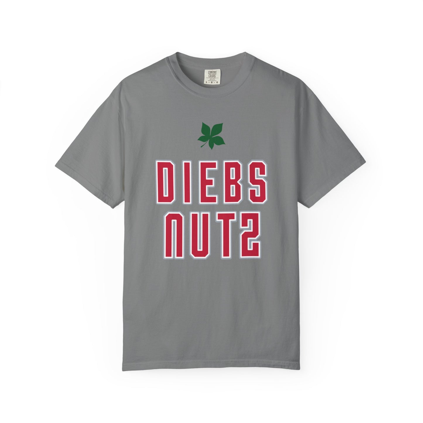 Diebs Nuts Graphic T-Shirt — Retro Lettering Tee with Leaf Accent