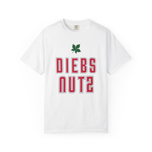 Diebs Nuts Graphic T-Shirt — Retro Lettering Tee with Leaf Accent